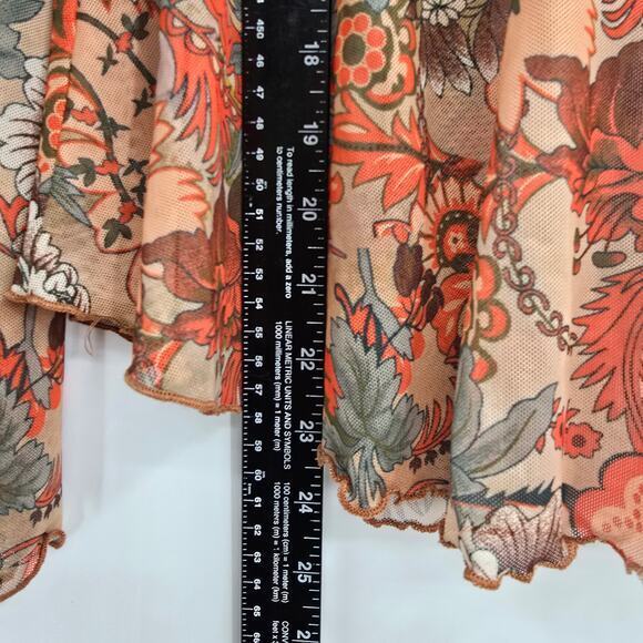 SHEIN Women's Mesh Sheer Floral Paisley Boho Bell Sleeve V Neck Top Size Small - Picture 11 of 11